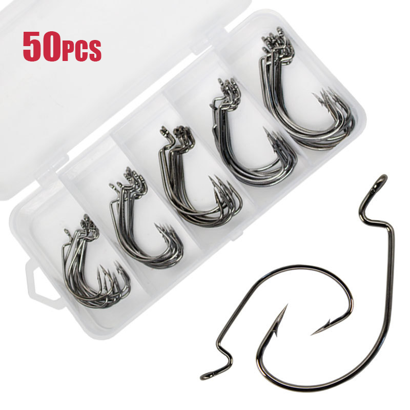 Fishing Hook Barbless - 50 pçs largo worm gancho de